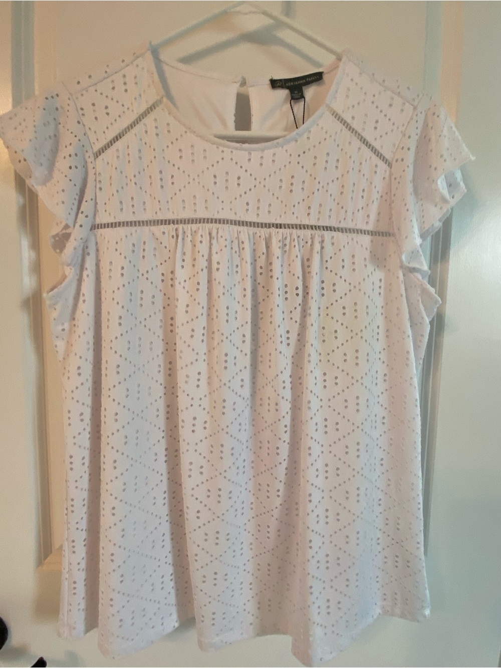 Adrianna Papell White Eyelet Flutter-Sleeve Blouse